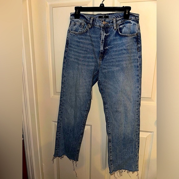 7 for all mankind Logan stovepipe fringe hem straight leg high waist Jeans 29 - Picture 1 of 10